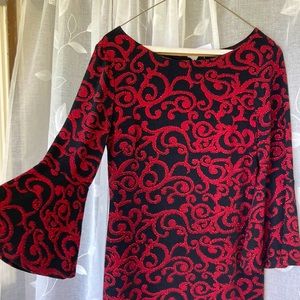 Holiday Dress - black with red sparkle brocade- size 8 - Kneelength